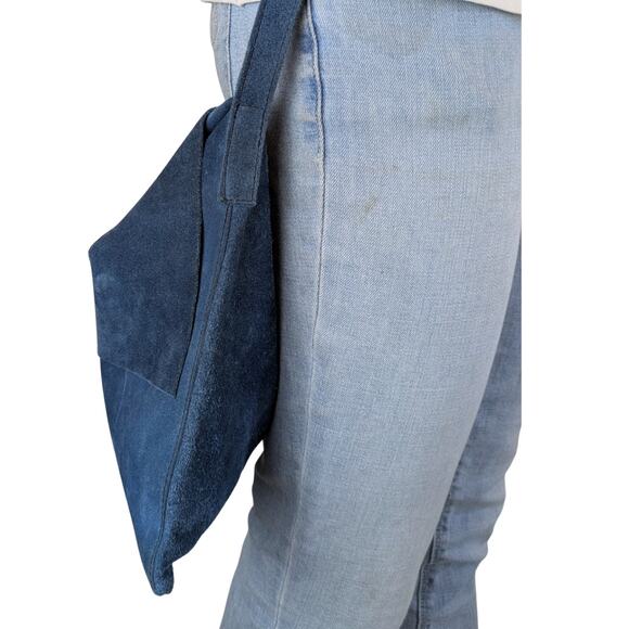 Pulicati Italian Suede Crossbody Bag Blue Slouchy Minimalist Purse Unconstructed - Picture 5 of 11